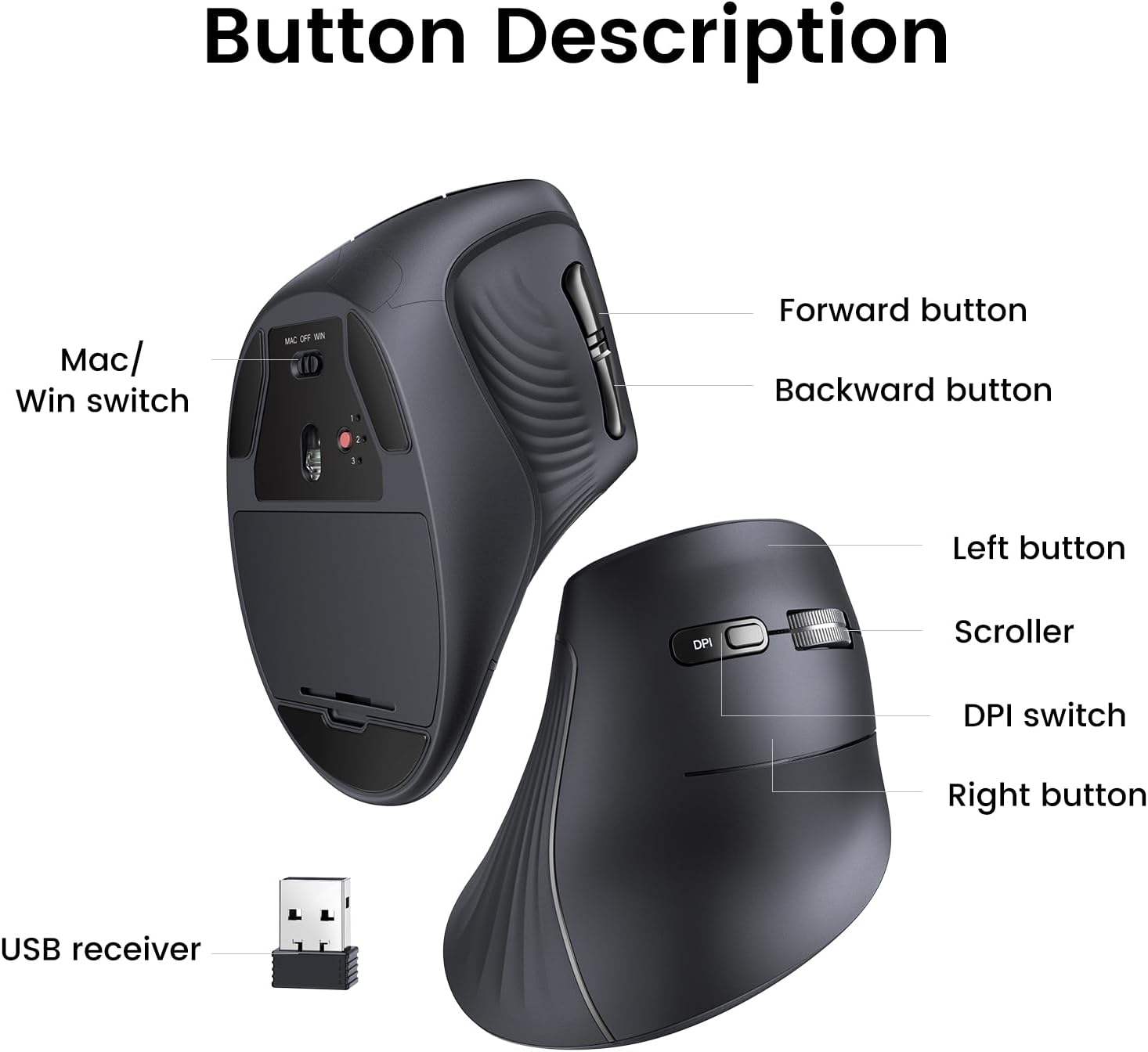 Ergonomic Mouse Vertical - UGREEN MU008 Vertical Wireless Bluetooth Mouse