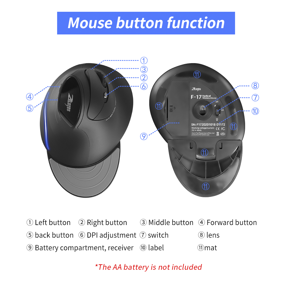 ZELOTES F-17 6 Keys Ergonomic  - Ergonomic Mouse Vertical recension och pris