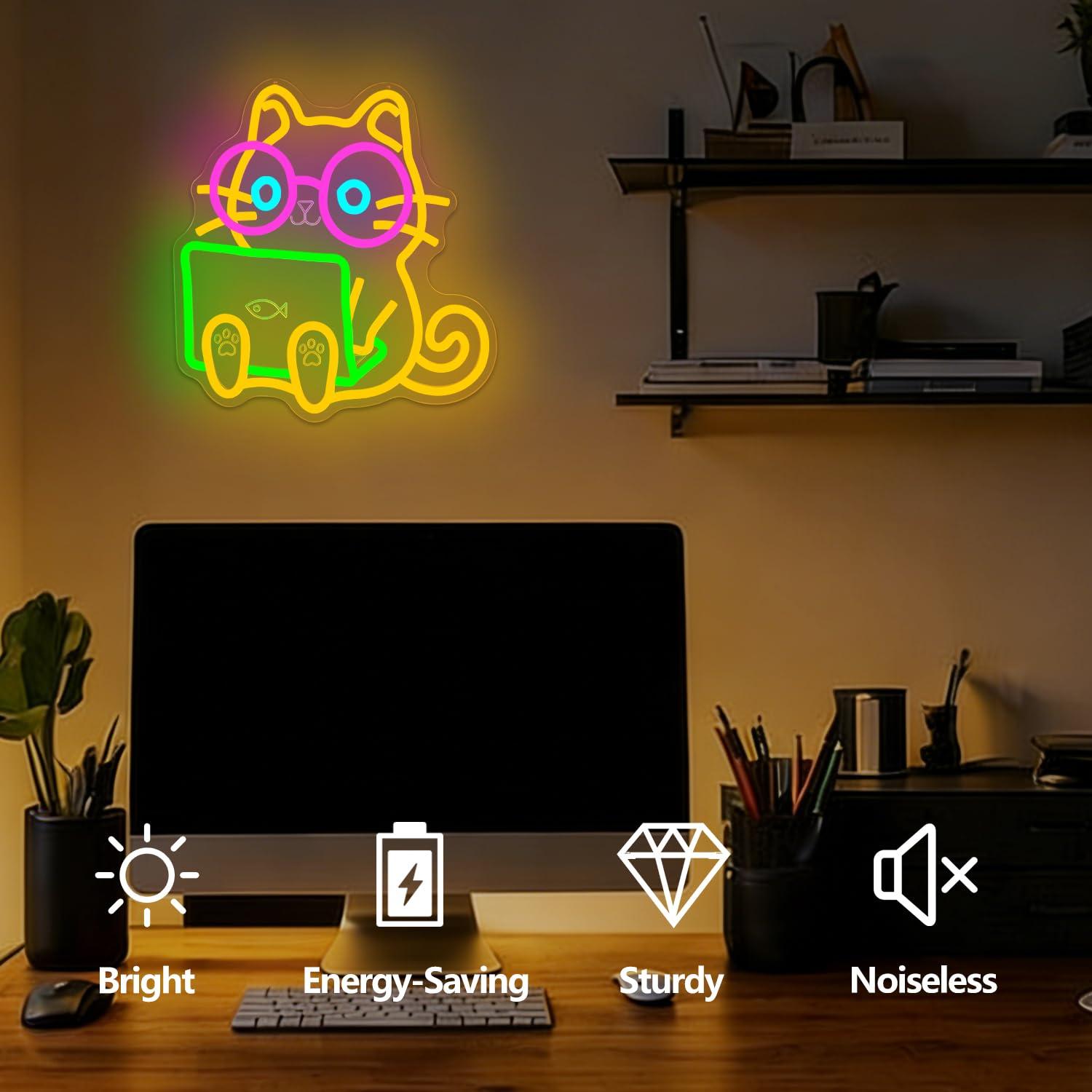 Cat Laptop Neon Sign USB Dimma - The Office It Tech recension och pris