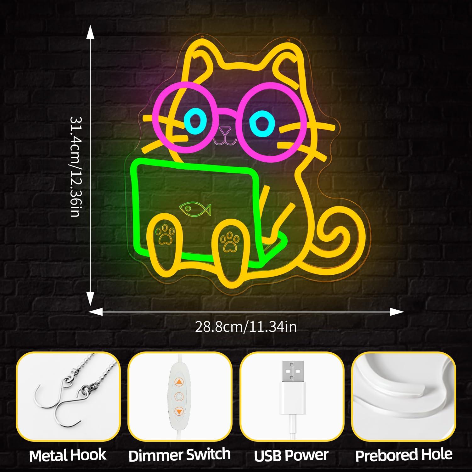Cat Laptop Neon Sign USB Dimma - The Office It Tech recension och pris
