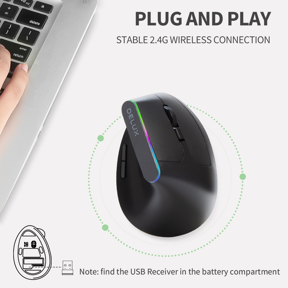 Delux M618C Wireless Silent Er - Ergonomic Mouse Vertical recension och pris