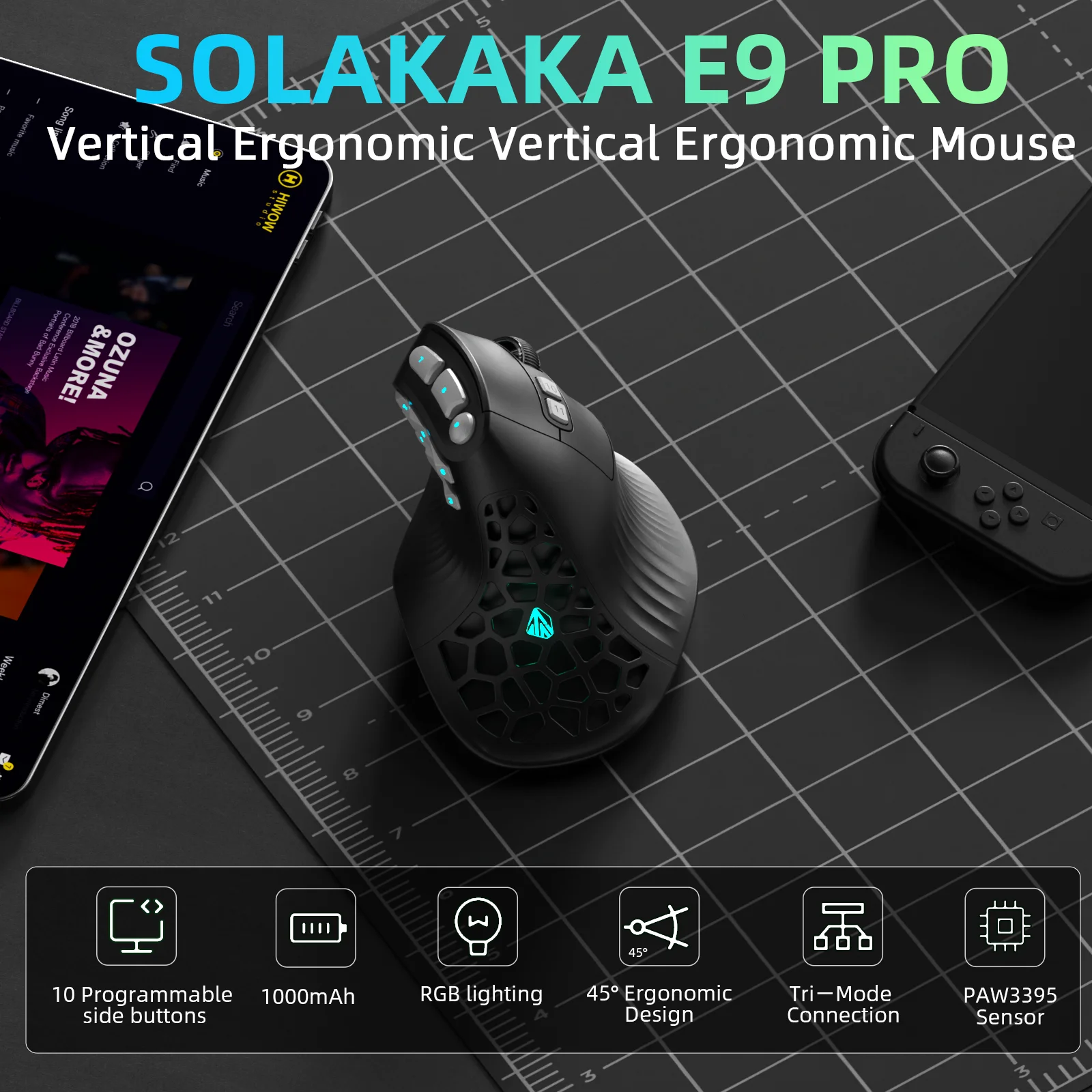 SOLAKAKA E9 Pro MMO Vertical M - Ergonomic Mouse Vertical recension och pris